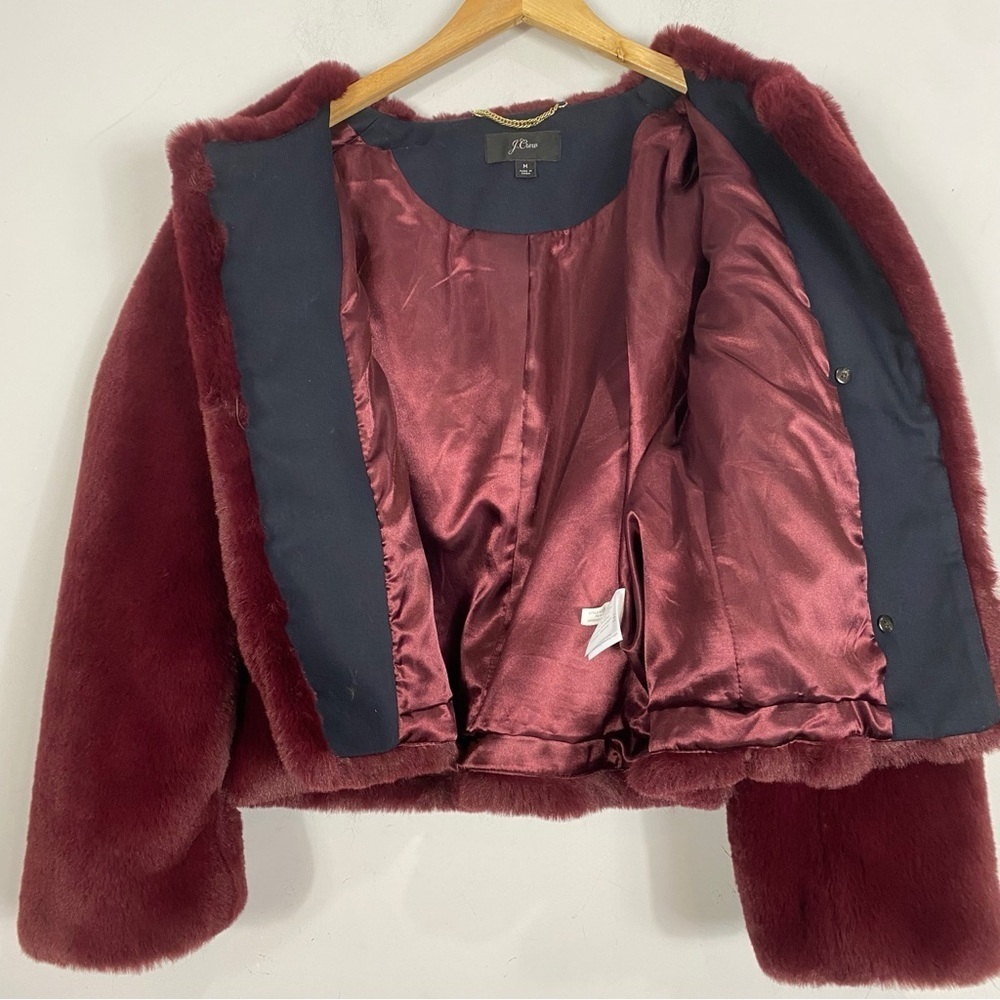 J.CREW Collection Louisa Lady Jacket Faux Fur Burgundy - Picture 6 of 9